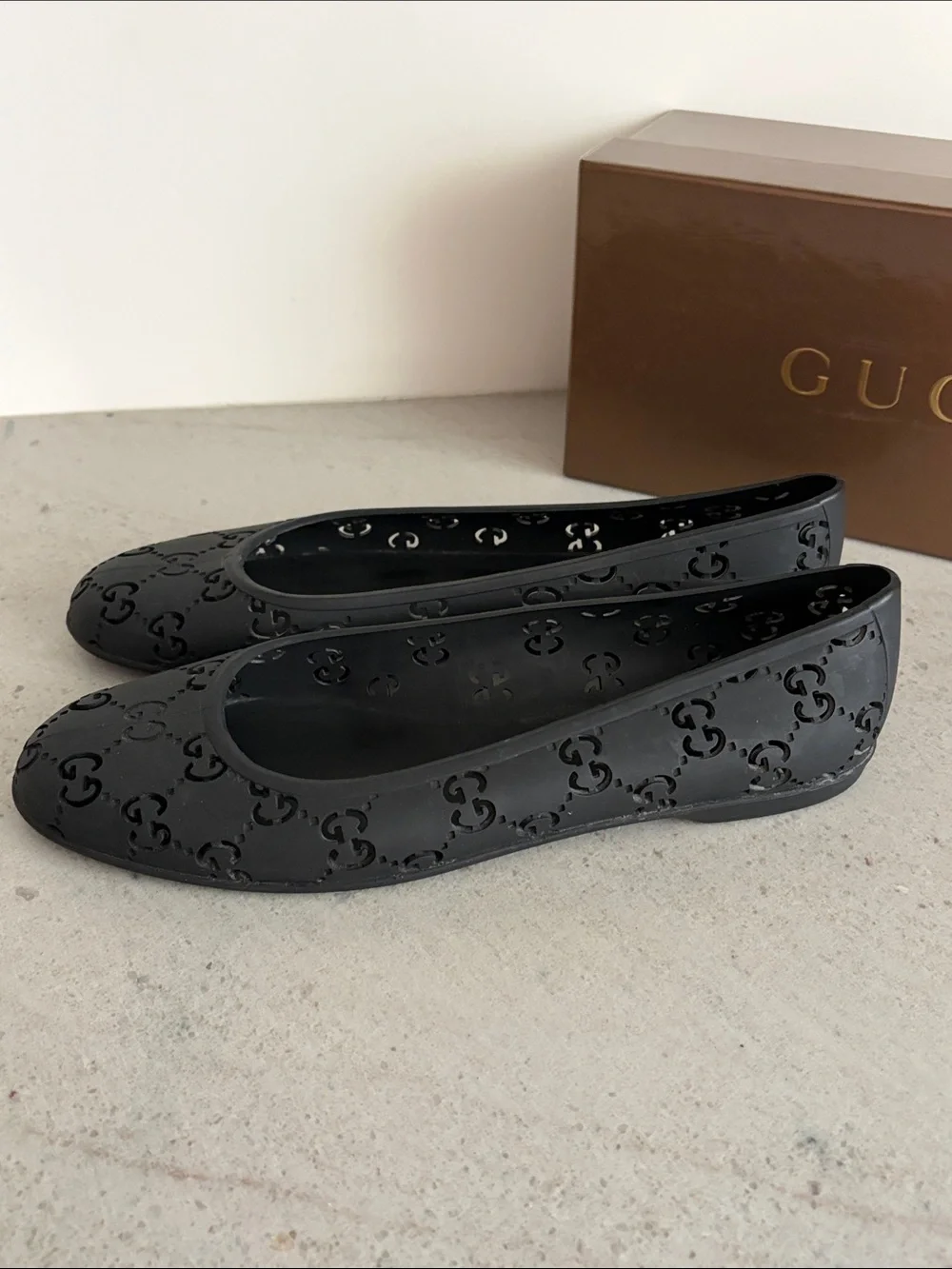 Gucci Black Rubber Ballet Flats Size 41 - Picture 4 of 9